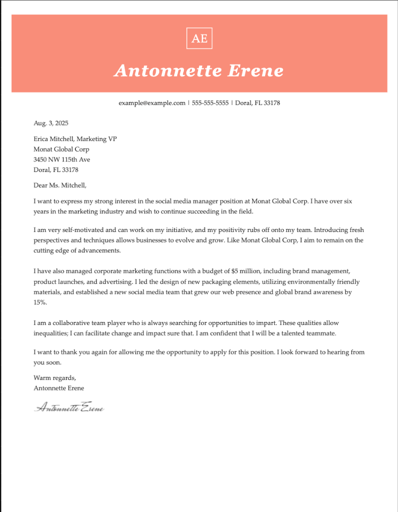 Cover Letter 1